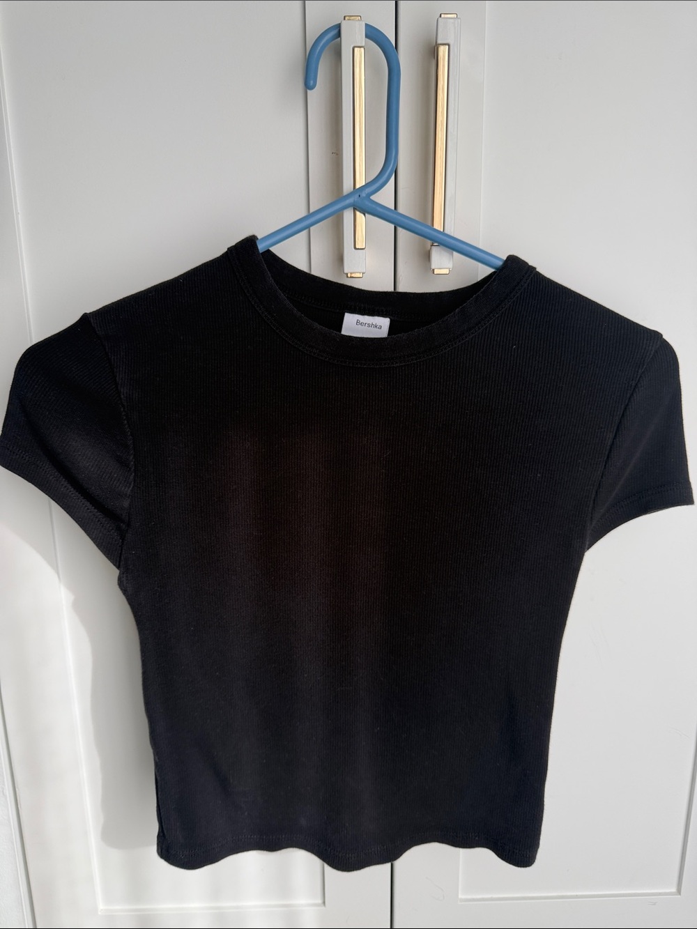 Bershka Simple Black Ribbed Short Sleeve Tee